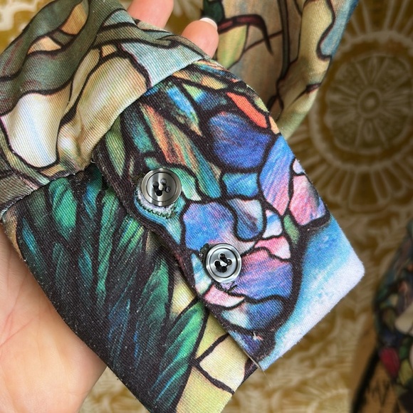 IQ Paris Vintage Stained Glass Novelty Print Made In NYC Button Down Shirt Sz S - Picture 6 of 13